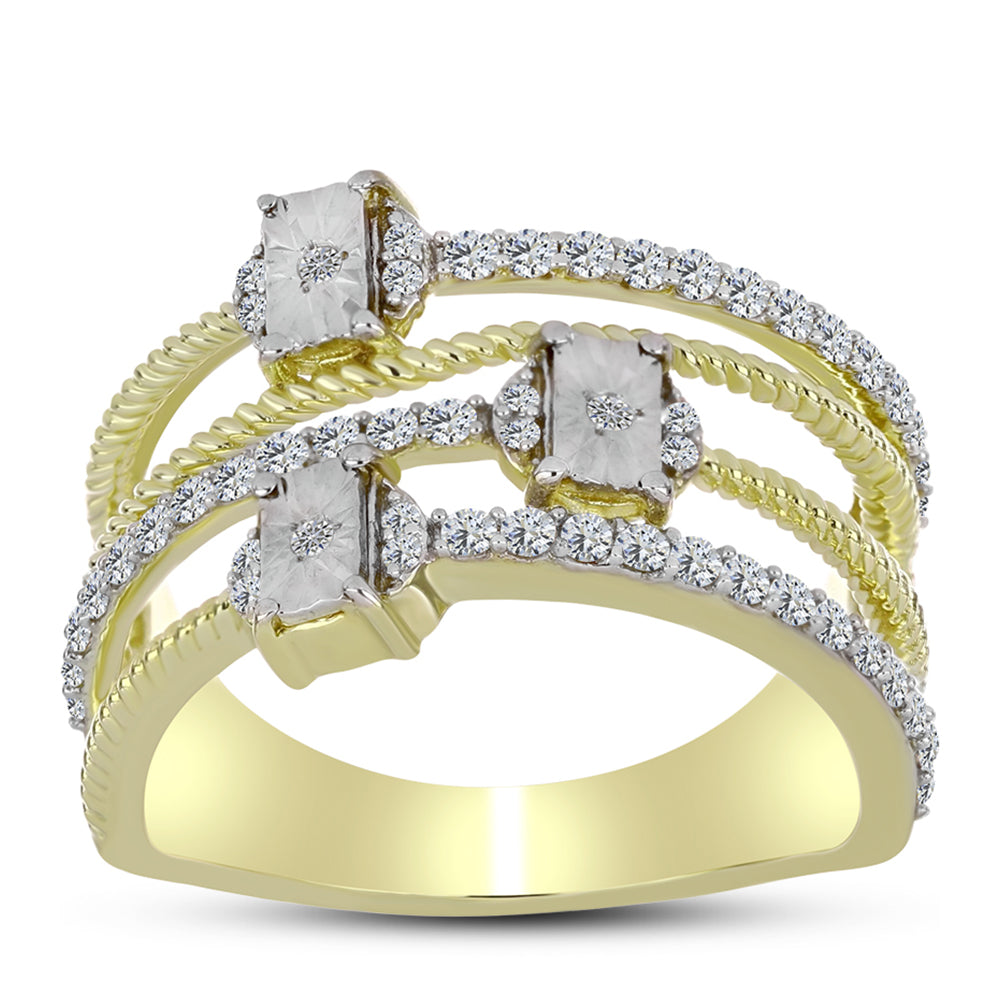 Goldplattierter Silberring mit weißem Diamant und weißem Topas 7 