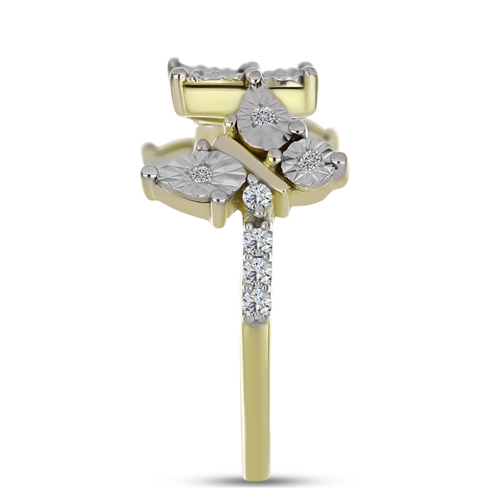 Goldplattierter Silberring mit weißem Diamant und weißem Topas 8 