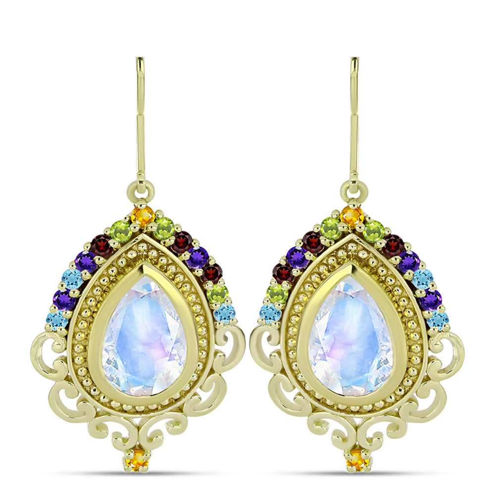 Goldplattierte Silberohrringe mit Regenbogenmondstein und marokkanischem Amethyst
