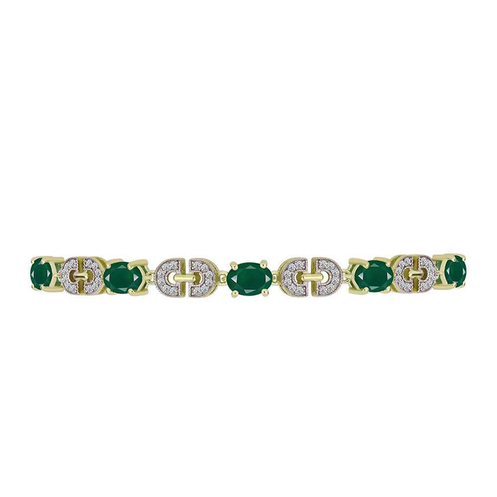 Goldplattiertes Silberarmband mit grünem Achat und weißem Topas 3 