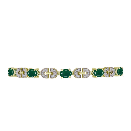 Goldplattiertes Silberarmband mit grünem Achat und weißem Topas