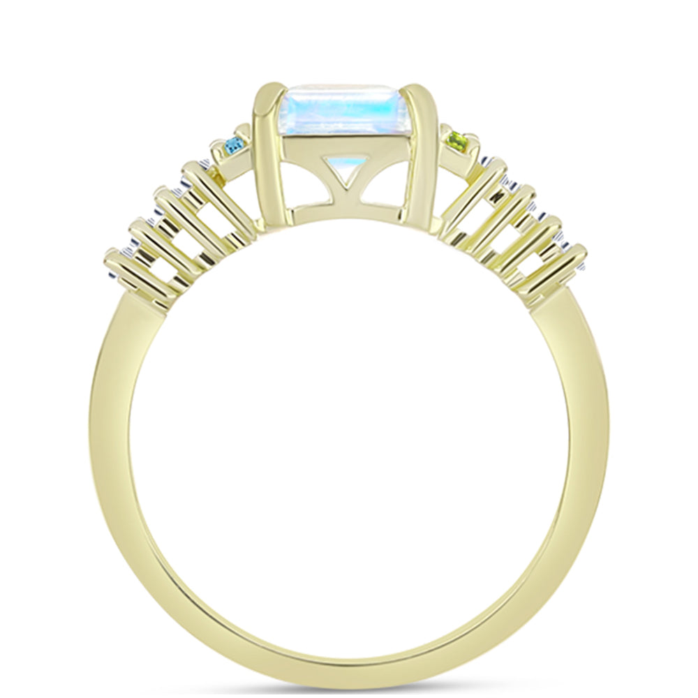 Goldplattierter Silberring mit Regenbogenmondstein und marokkanischem Amethyst