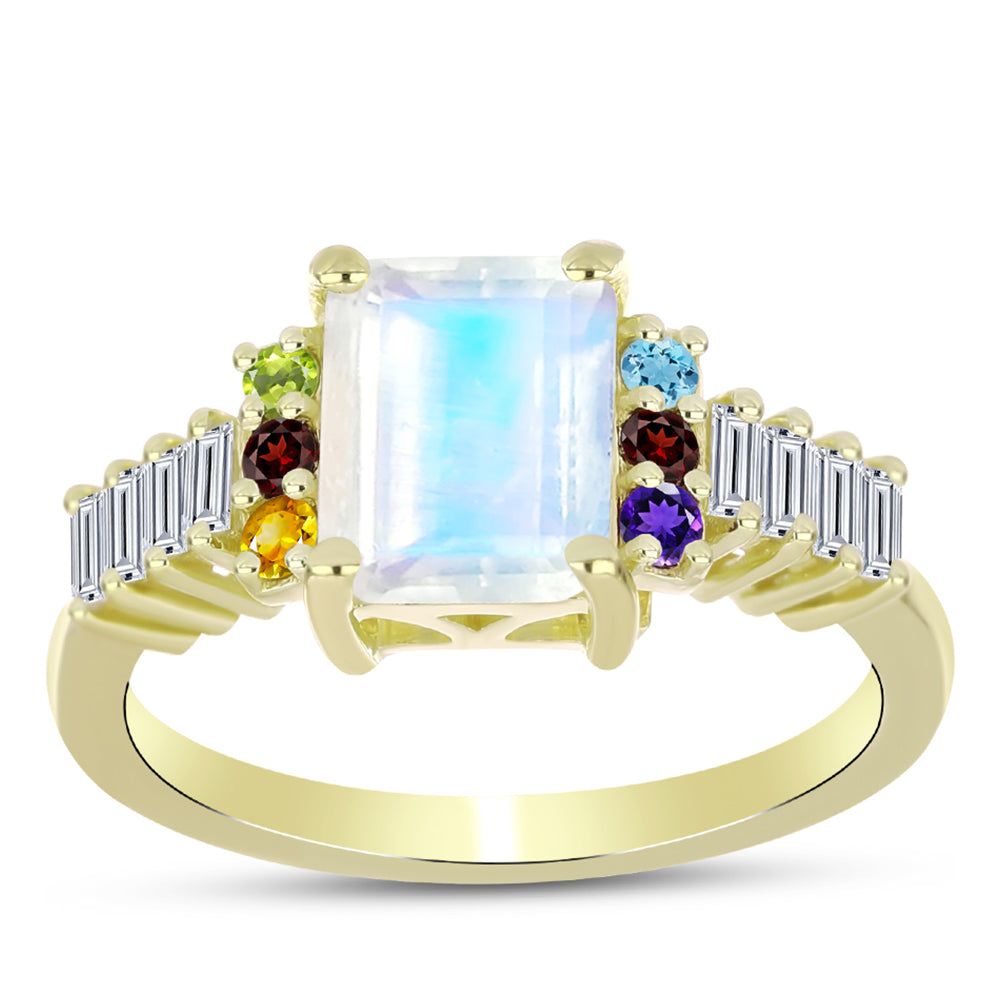 Goldplattierter Silberring mit Regenbogenmondstein und marokkanischem Amethyst 3 