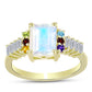 Goldplattierter Silberring mit Regenbogenmondstein und marokkanischem Amethyst