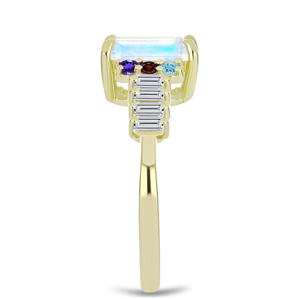 Goldplattierter Silberring mit Regenbogenmondstein und marokkanischem Amethyst 4 