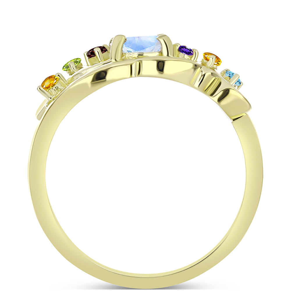 Goldplattierter Silberring mit Regenbogenmondstein und marokkanischem Amethyst 2 