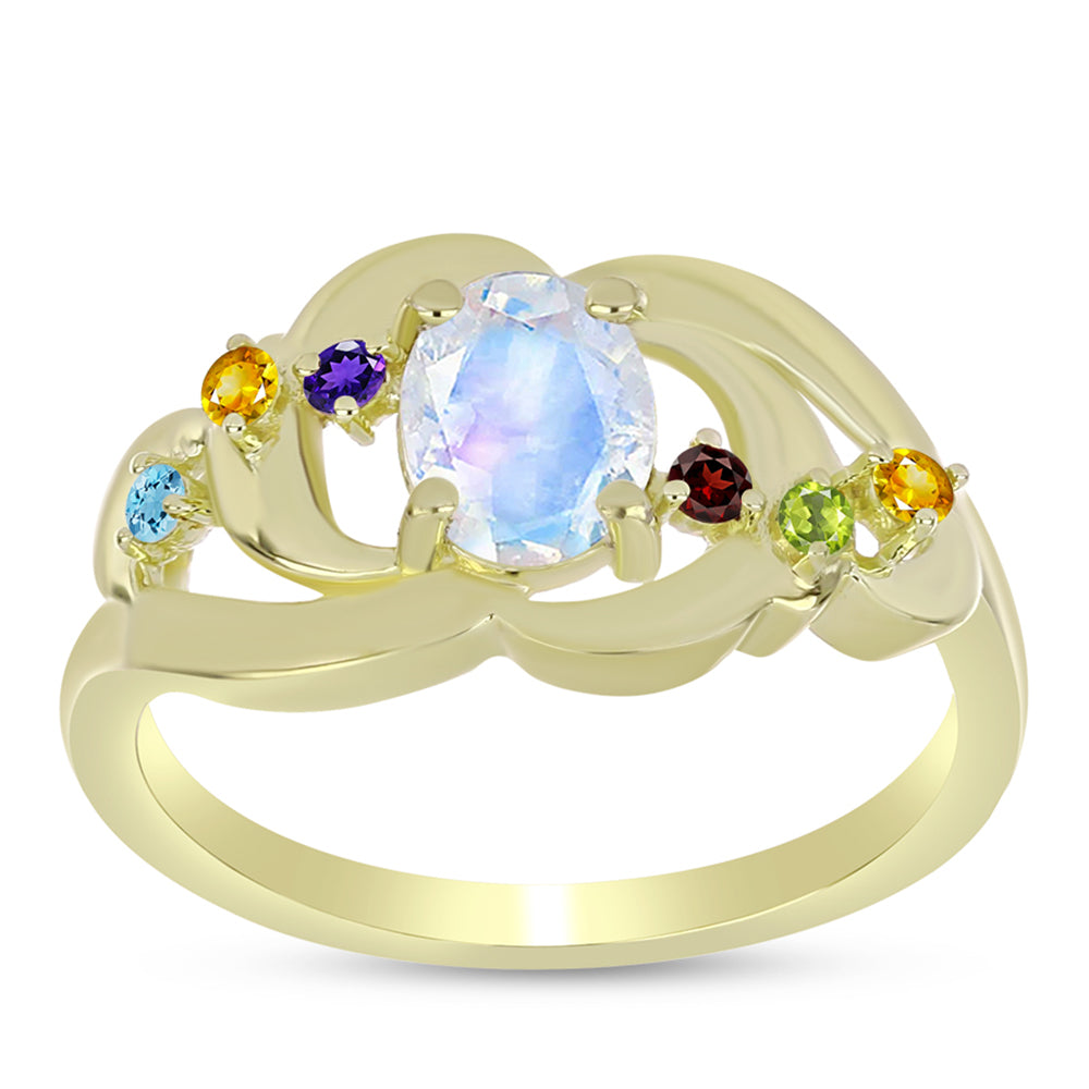 Goldplattierter Silberring mit Regenbogenmondstein und marokkanischem Amethyst 3 