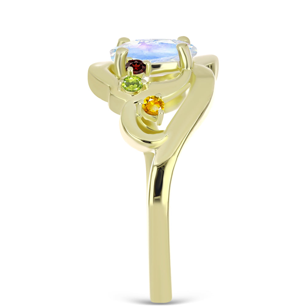 Goldplattierter Silberring mit Regenbogenmondstein und marokkanischem Amethyst