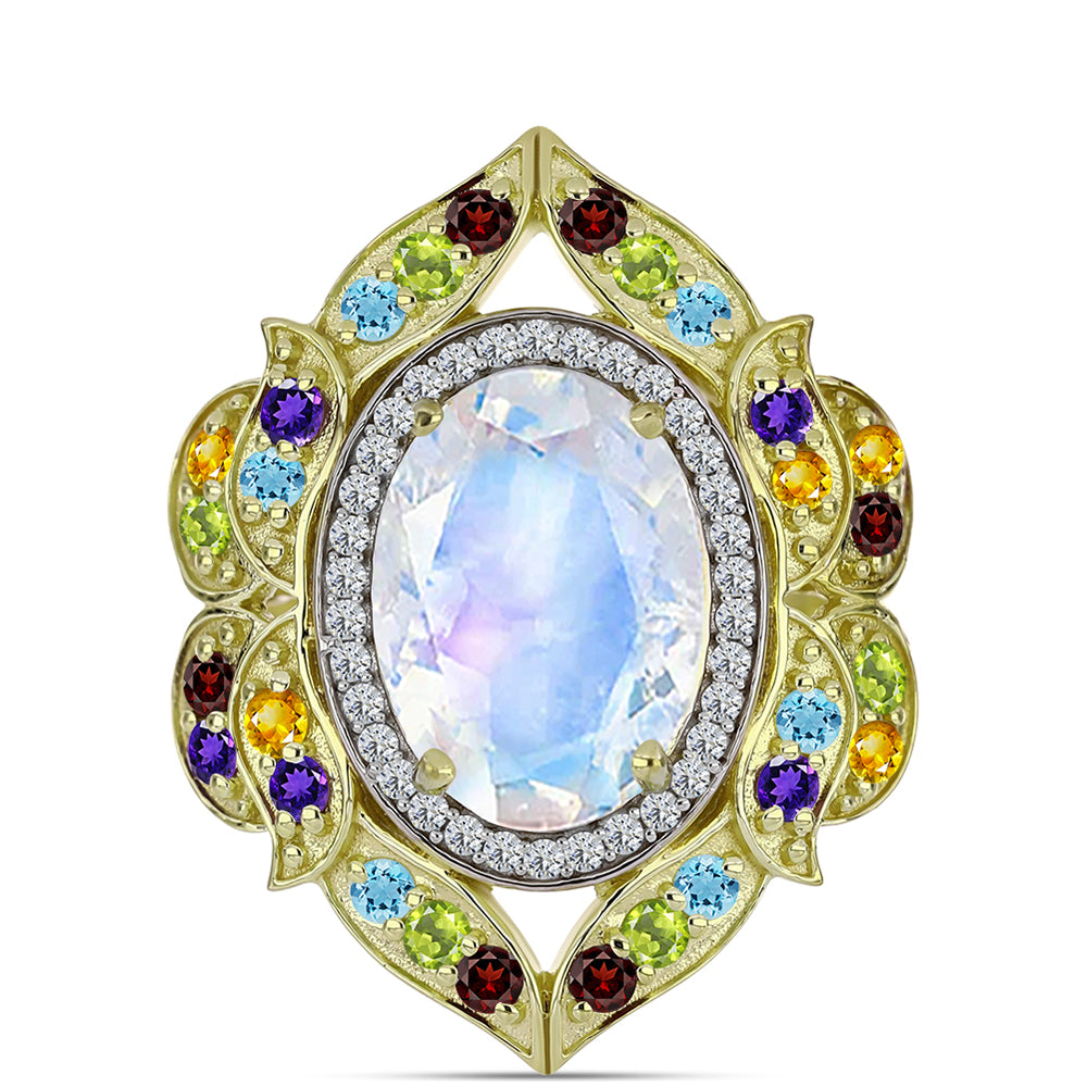 Goldplattierter Silberring mit Regenbogenmondstein und marokkanischem Amethyst 1 