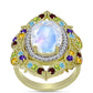 Goldplattierter Silberring mit Regenbogenmondstein und marokkanischem Amethyst