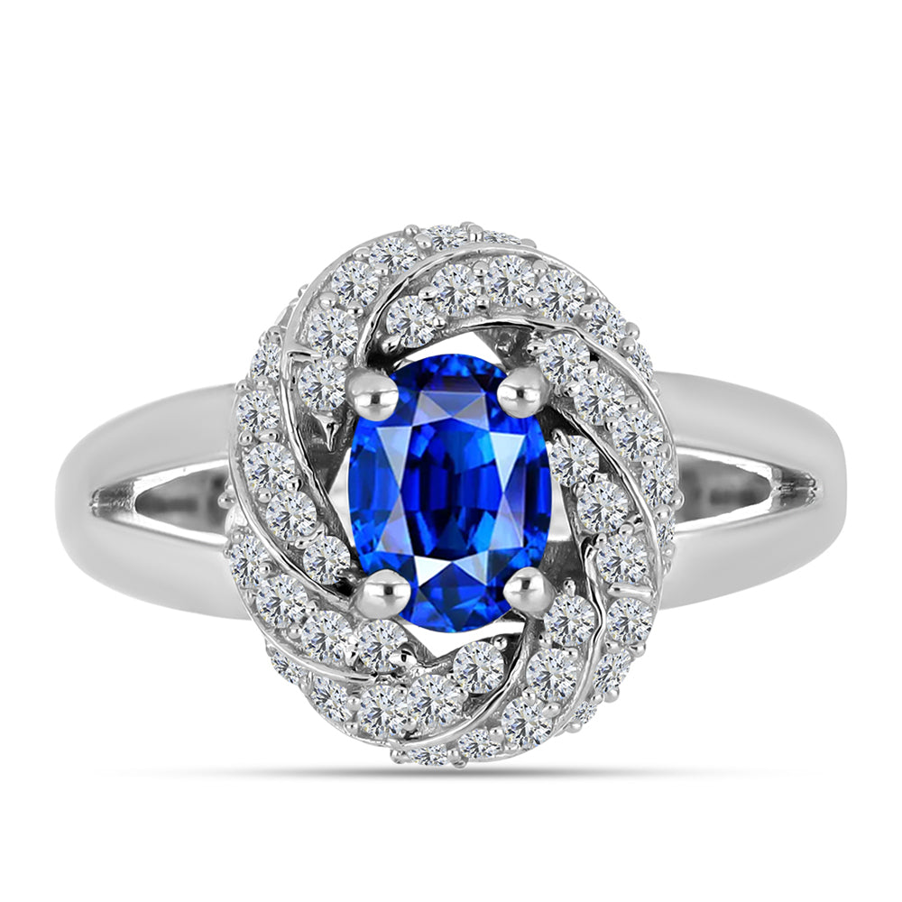 Silberring mit australischem blauem Saphir und weißem Topas 5 