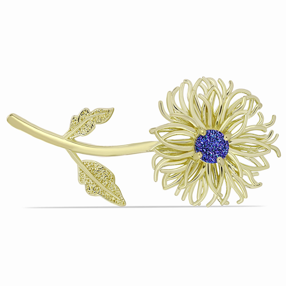 Goldplattierte Silberbrosche mit lila Druse 1 