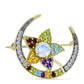Goldplattierte Silberbrosche mit Regenbogenmondstein und marokkanischem Amethyst