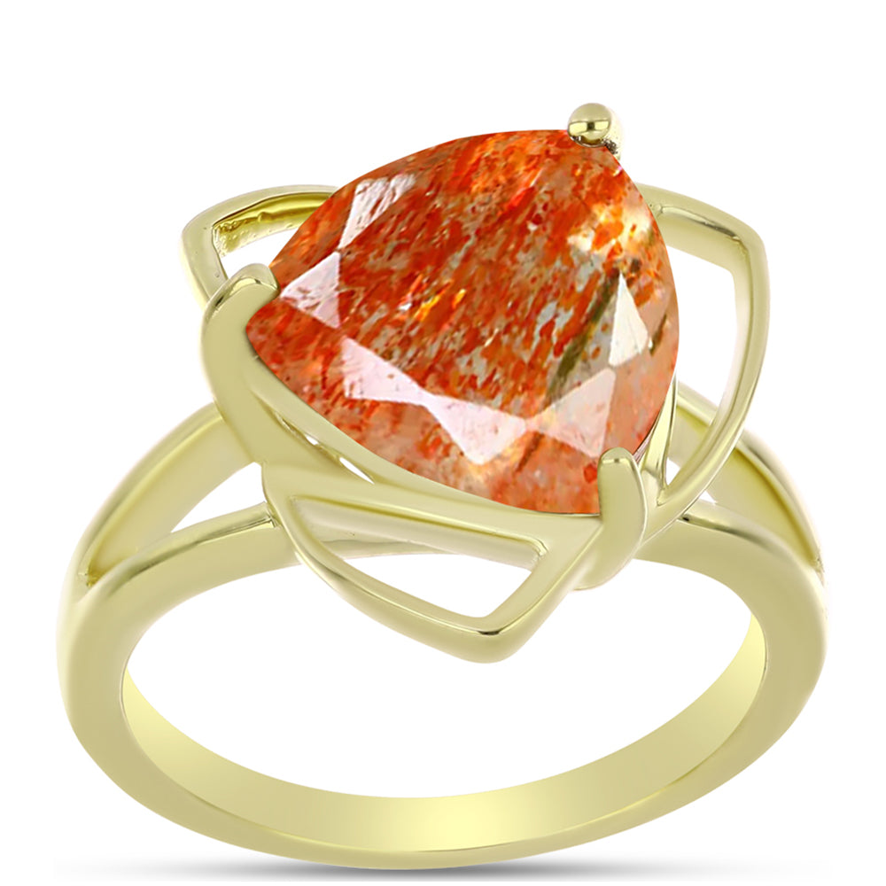 Goldplattierter Silberring mit Sonnenstein aus Oregon 3 