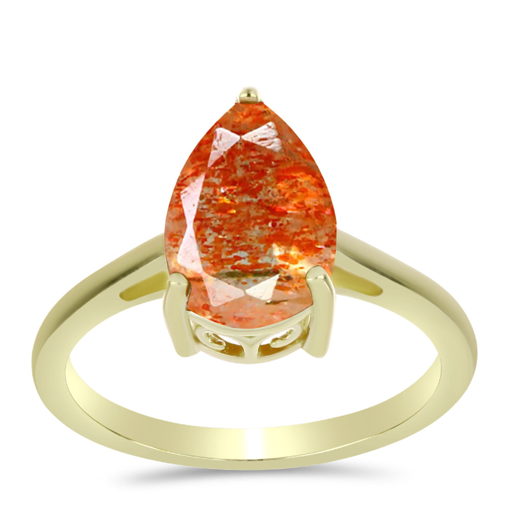 Goldplattierter Silberring mit Sonnenstein aus Oregon