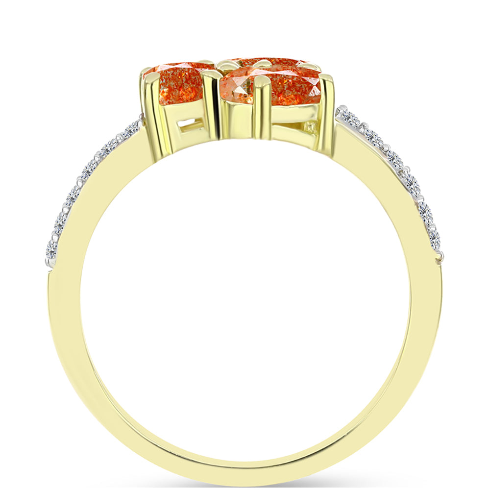 Goldplattierter Silberring mit Sonnenstein aus Oregon und weißem Topas 2 