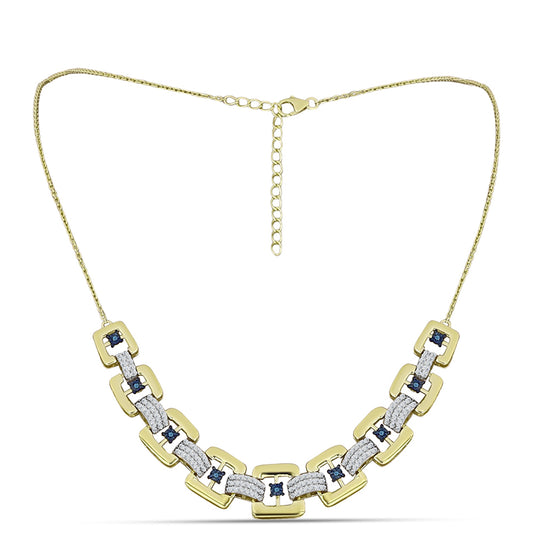 Goldplattierte Silberhalskette mit blauem Diamant und weißem Topas