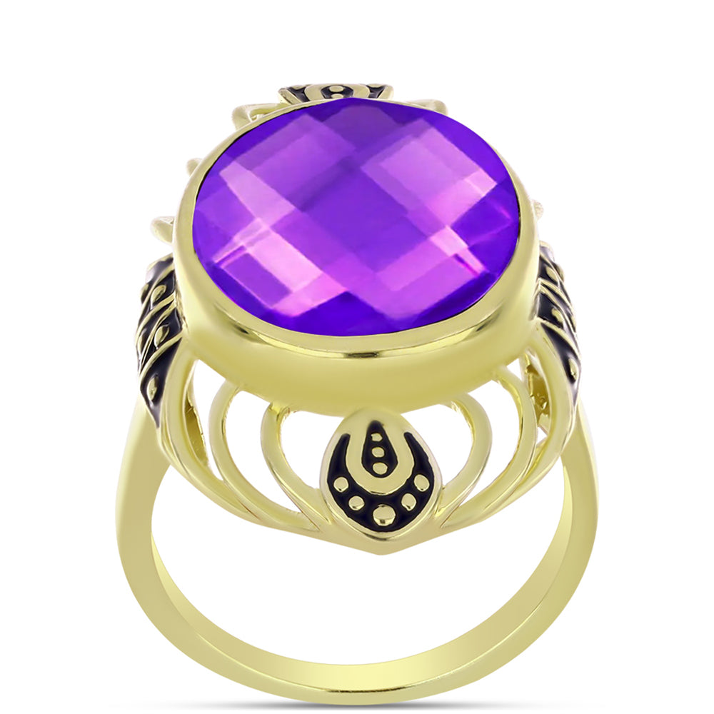 Goldplattierter Silberring mit lila Achat 3 