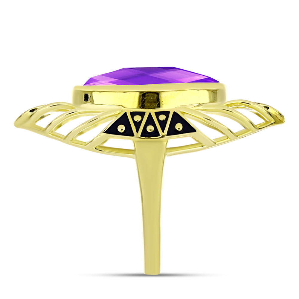 Goldplattierter Silberring mit lila Achat