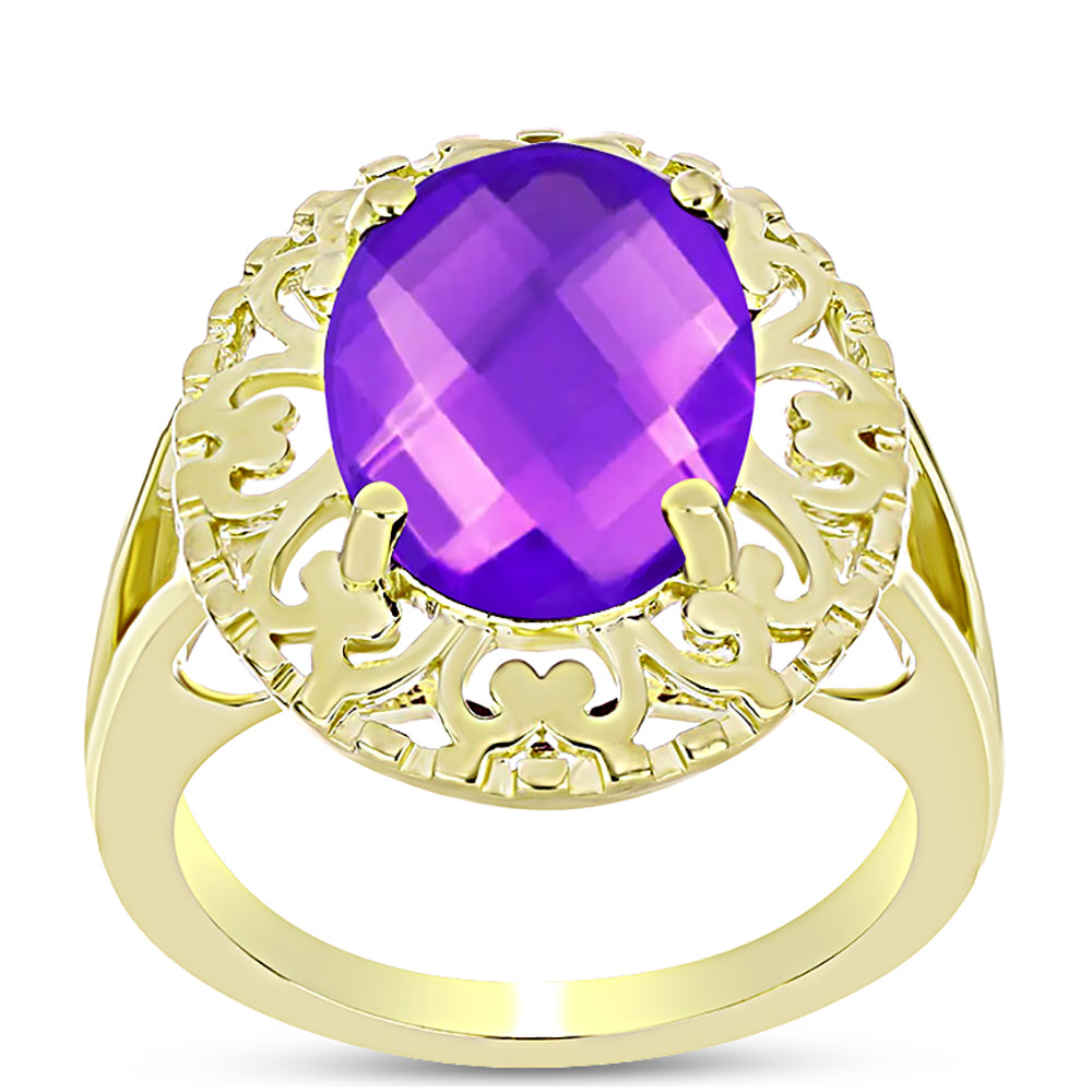 Goldplattierter Silberring mit lila Achat 3 