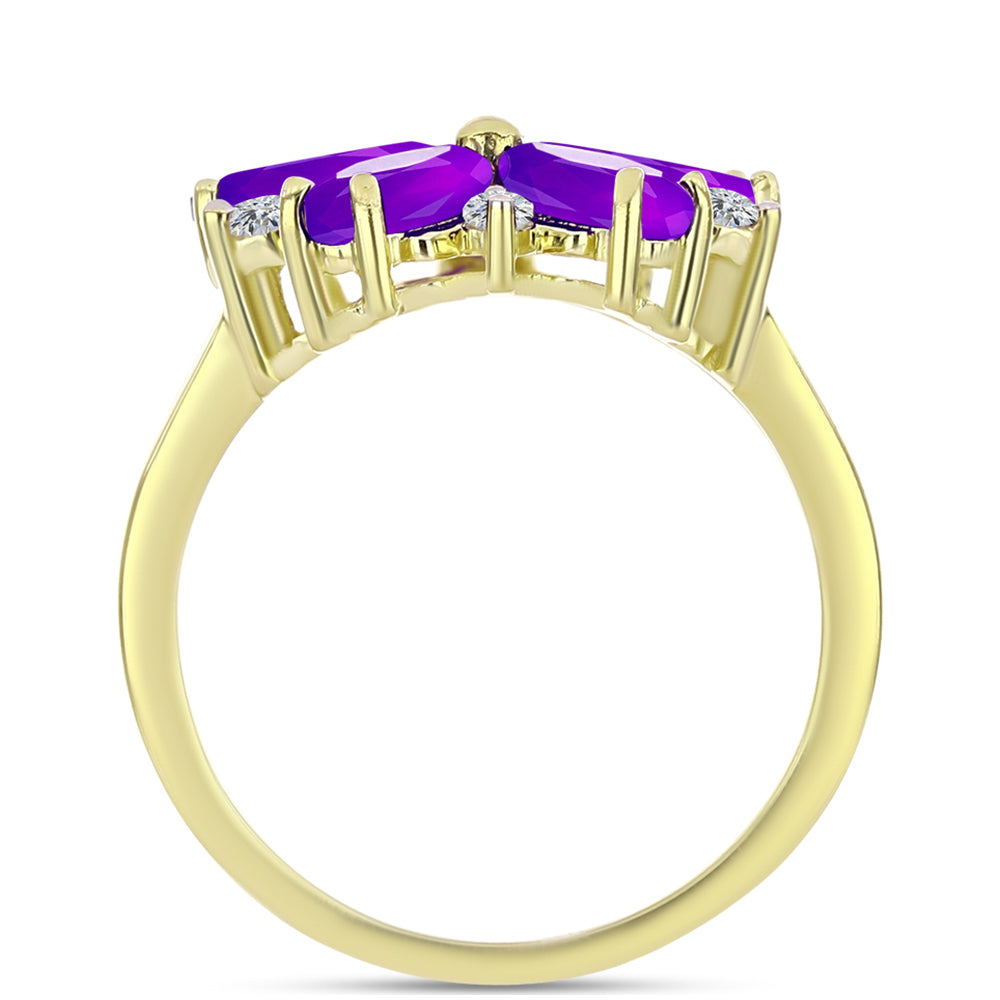 Goldplattierter Silberring mit lila Achat und weißem Topas 2 