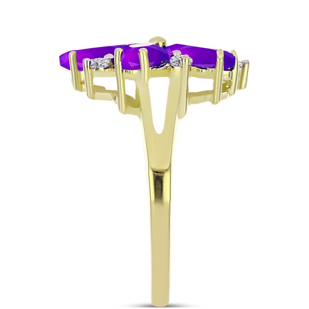 Goldplattierter Silberring mit lila Achat und weißem Topas 4 