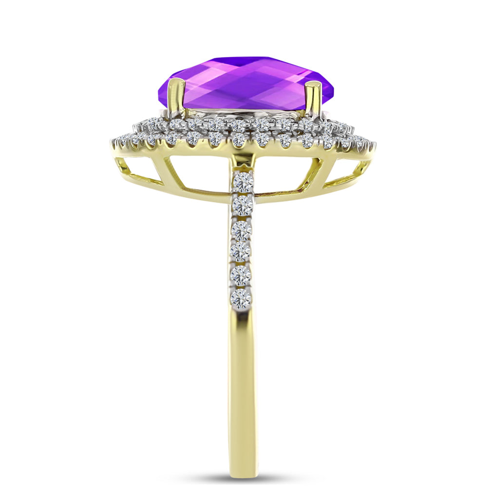 Goldplattierter Silberring mit lila Achat und weißem Topas 4 