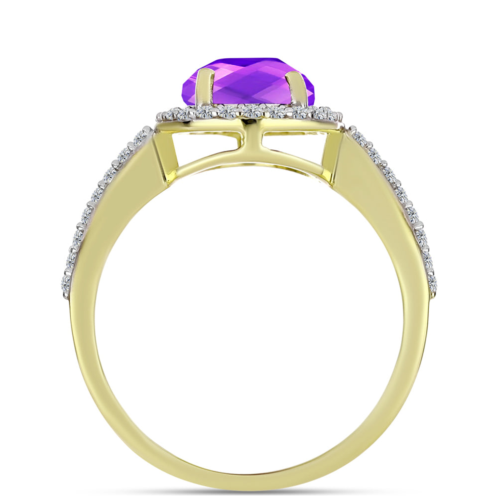 Goldplattierter Silberring mit lila Achat und weißem Topas