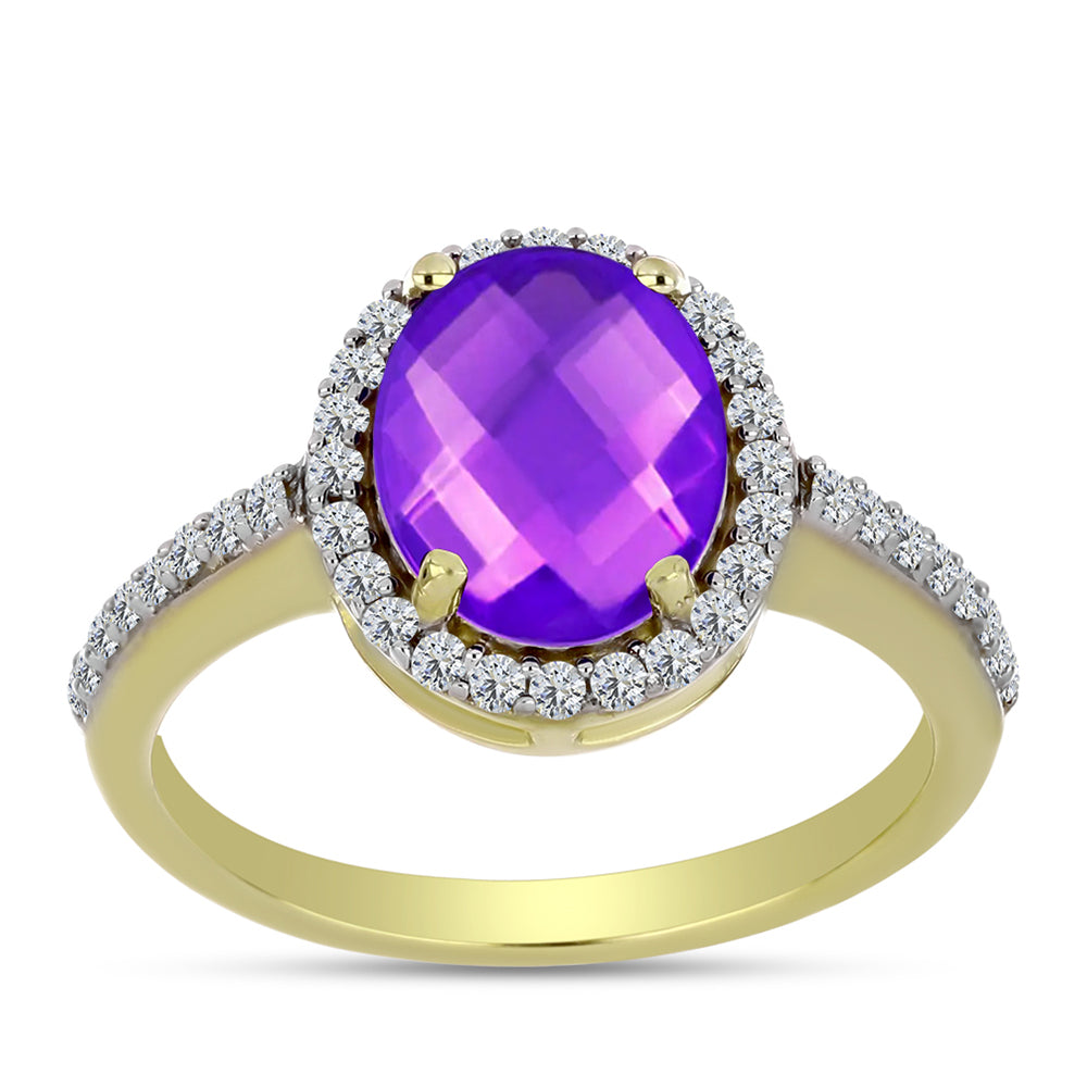 Goldplattierter Silberring mit lila Achat und weißem Topas 3 