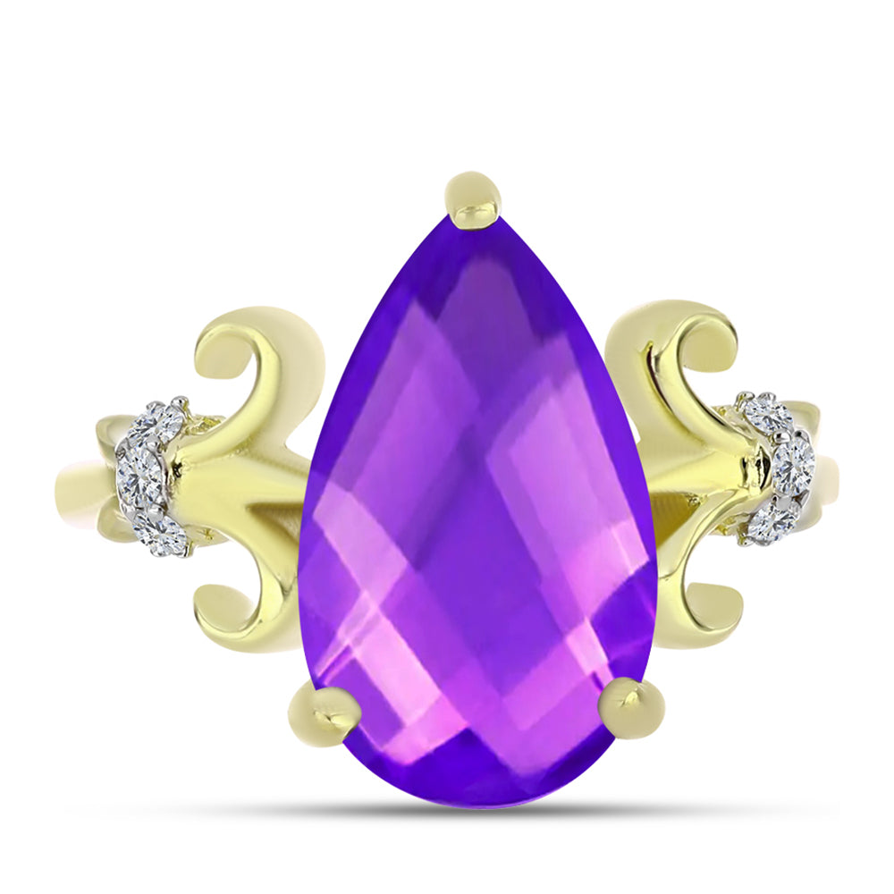 Goldplattierter Silberring mit lila Achat und weißem Topas 1 