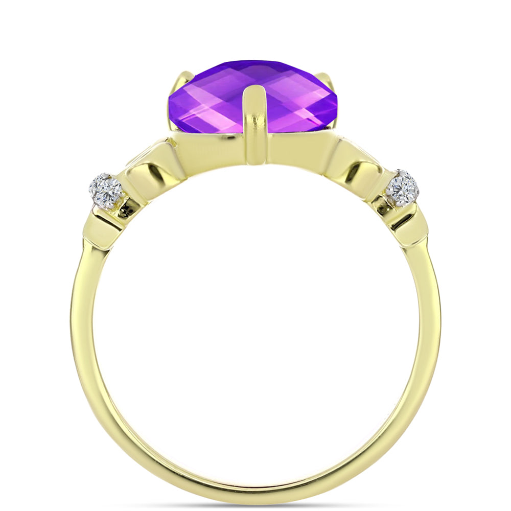 Goldplattierter Silberring mit lila Achat und weißem Topas