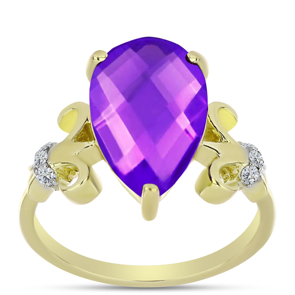 Goldplattierter Silberring mit lila Achat und weißem Topas 3 