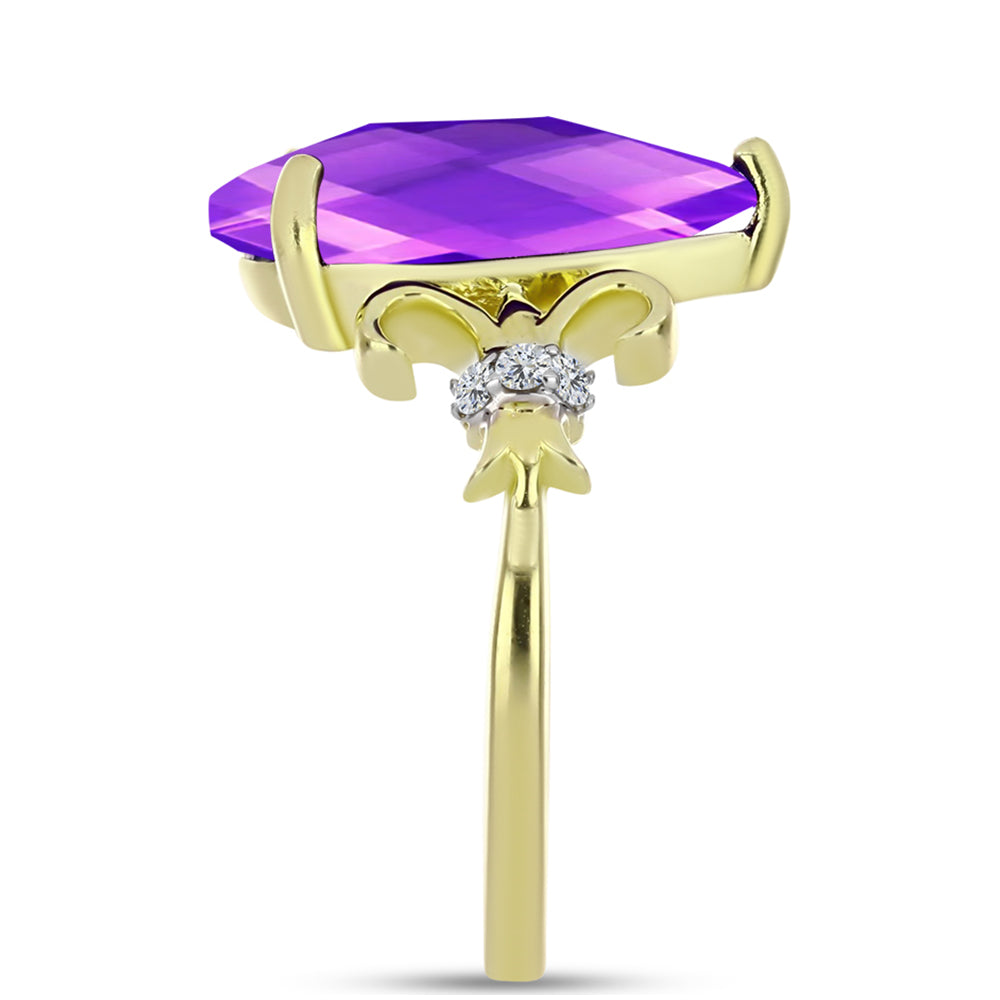 Goldplattierter Silberring mit lila Achat und weißem Topas