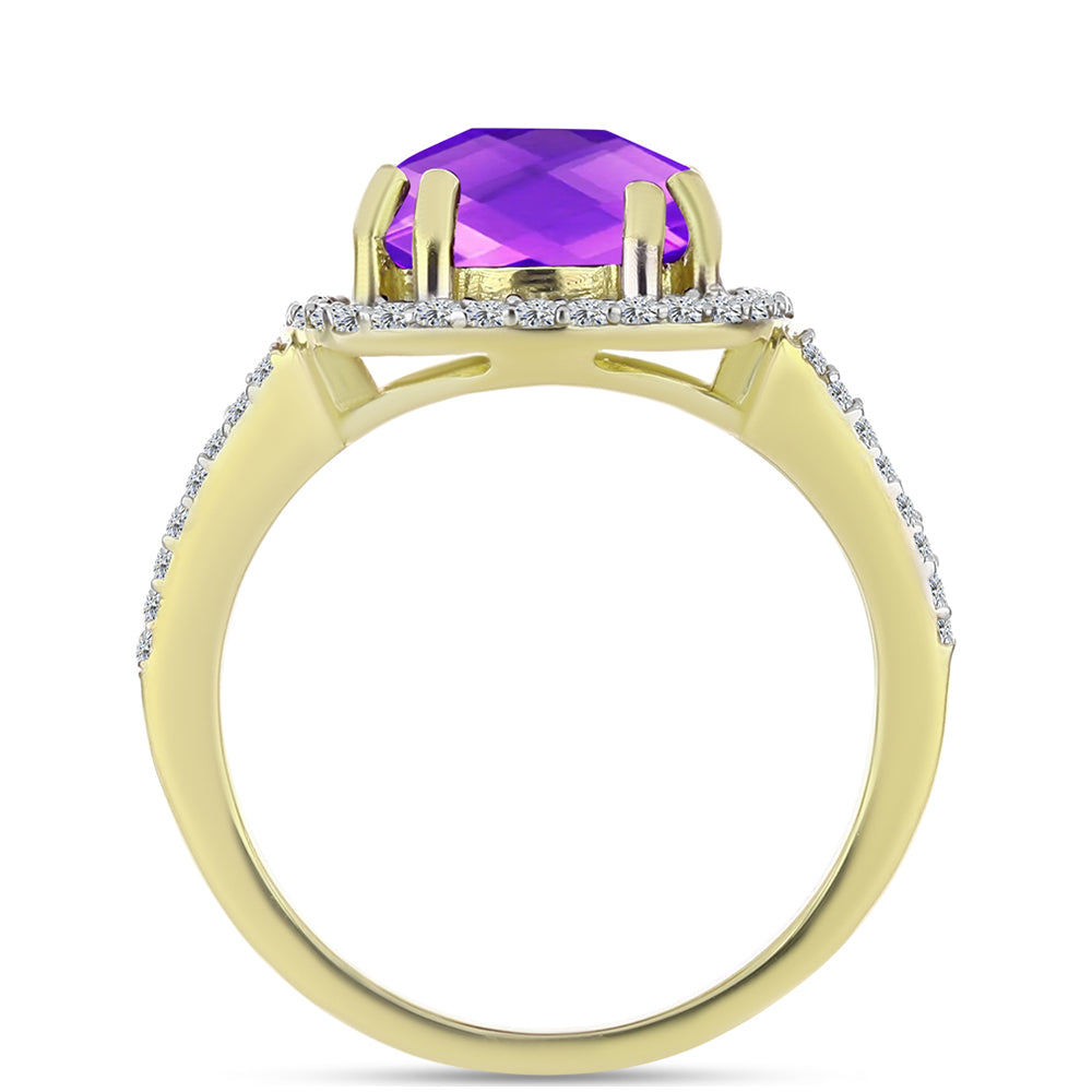 Goldplattierter Silberring mit lila Achat und weißem Topas 2 