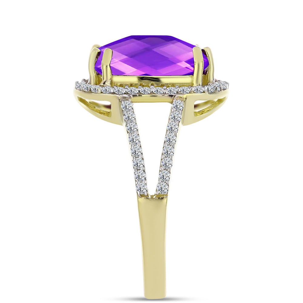 Goldplattierter Silberring mit lila Achat und weißem Topas 4 