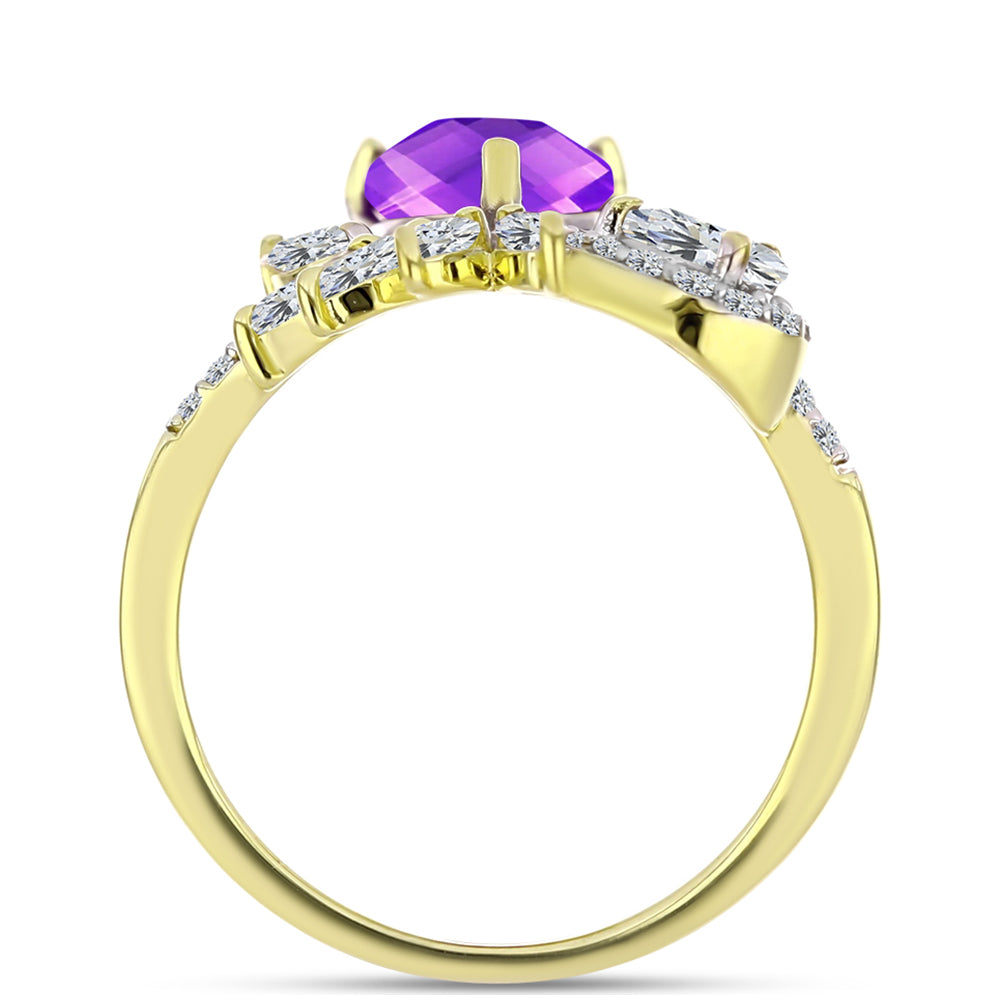 Goldplattierter Silberring mit lila Achat und weißem Topas
