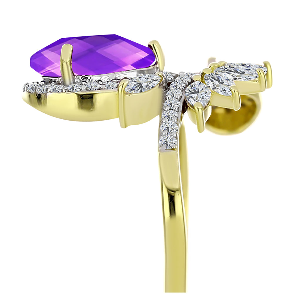 Goldplattierter Silberring mit lila Achat und weißem Topas 4 