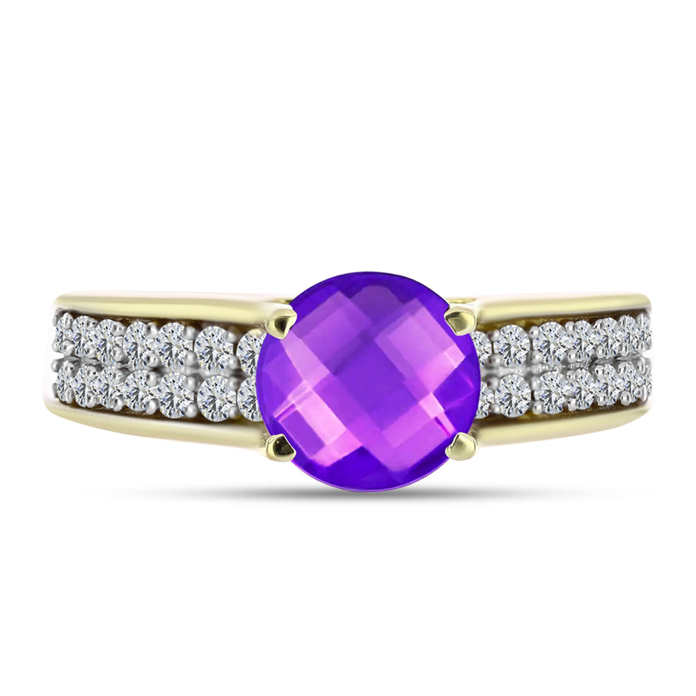 Goldplattierter Silberring mit lila Achat und weißem Topas 1 
