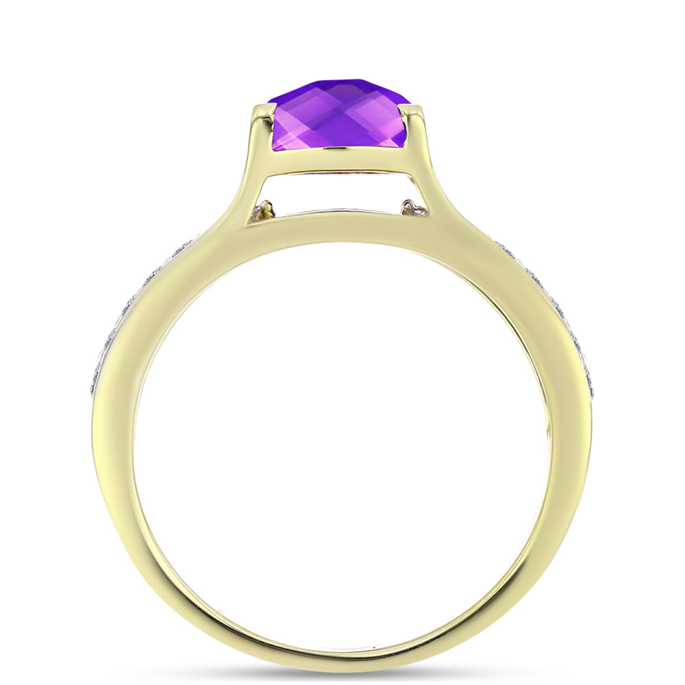 Goldplattierter Silberring mit lila Achat und weißem Topas 2 