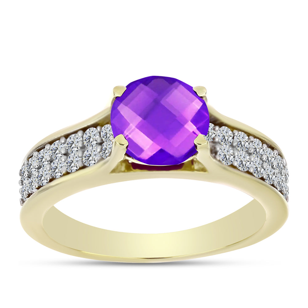 Goldplattierter Silberring mit lila Achat und weißem Topas
