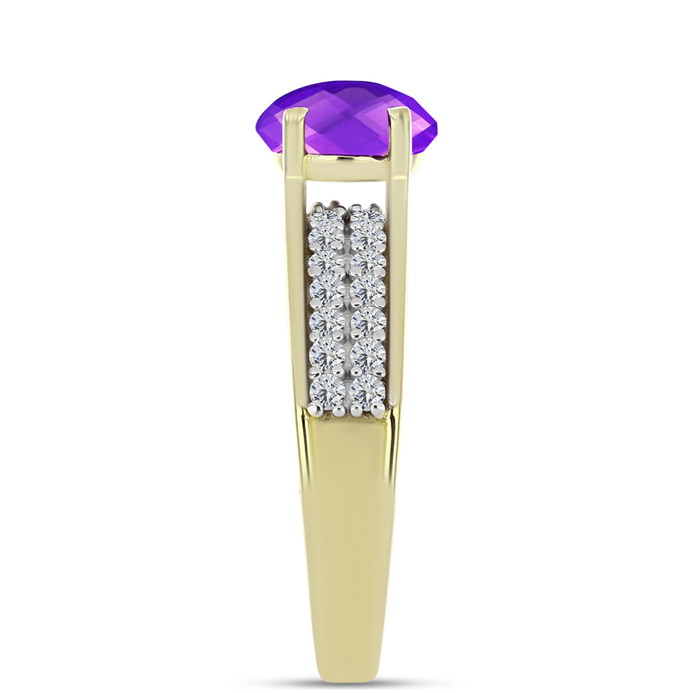 Goldplattierter Silberring mit lila Achat und weißem Topas 4 