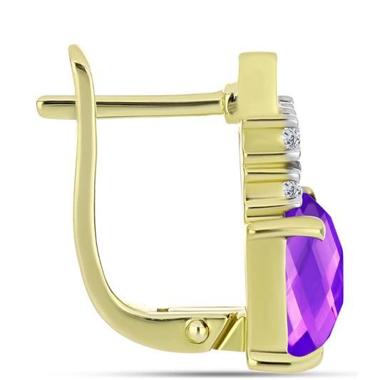 Goldplattierte Silberohrringe mit lila Achat und weißem Topas