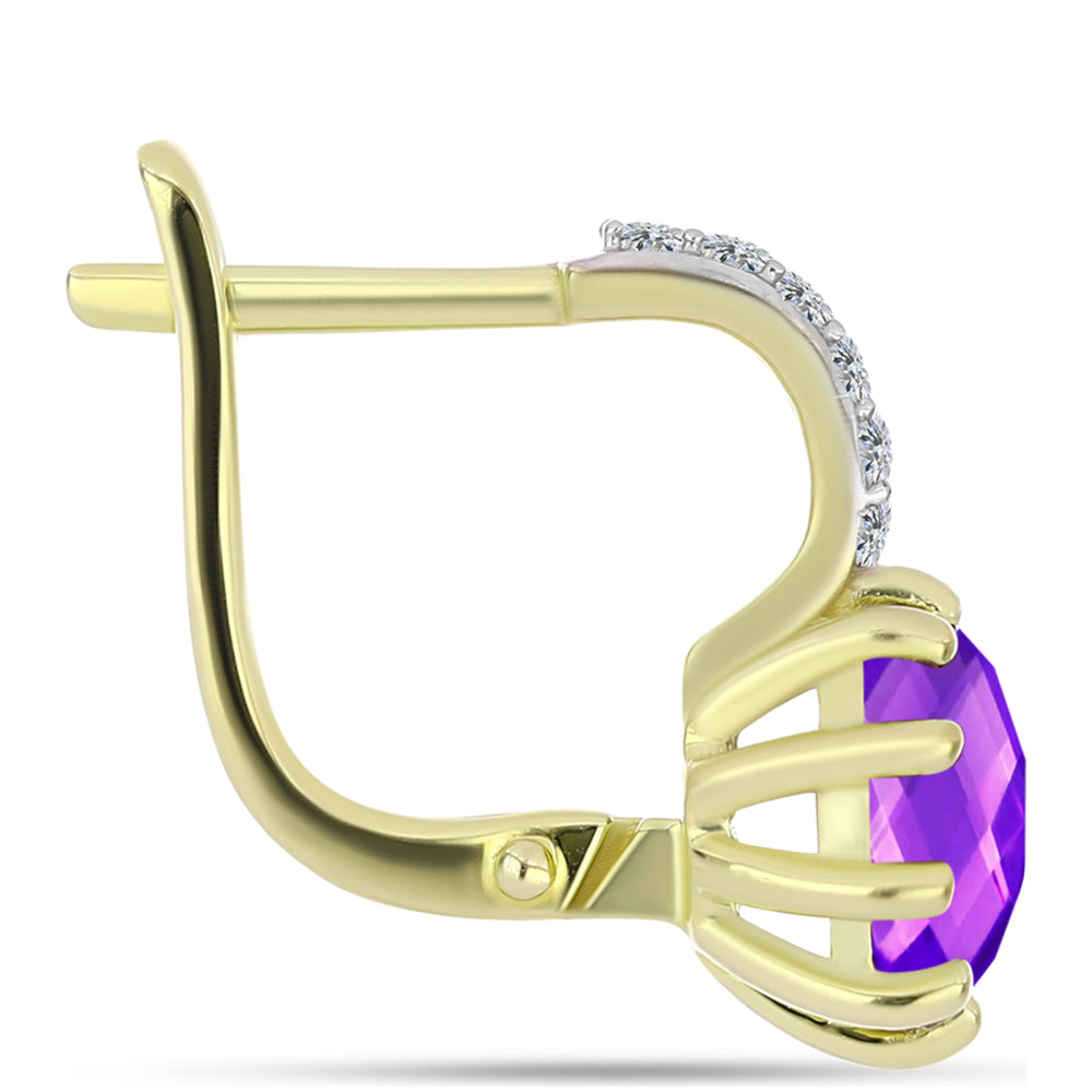 Goldplattierte Silberohrringe mit lila Achat und weißem Topas 2 