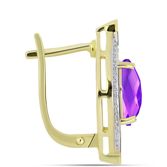 Goldplattierte Silberohrringe mit lila Achat und weißem Topas