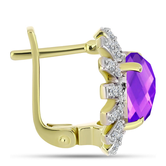 Goldplattierte Silberohrringe mit lila Achat und weißem Topas