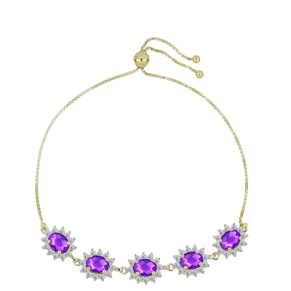 Goldplattiertes Silberarmband mit lila Achat und weißem Topas 1 