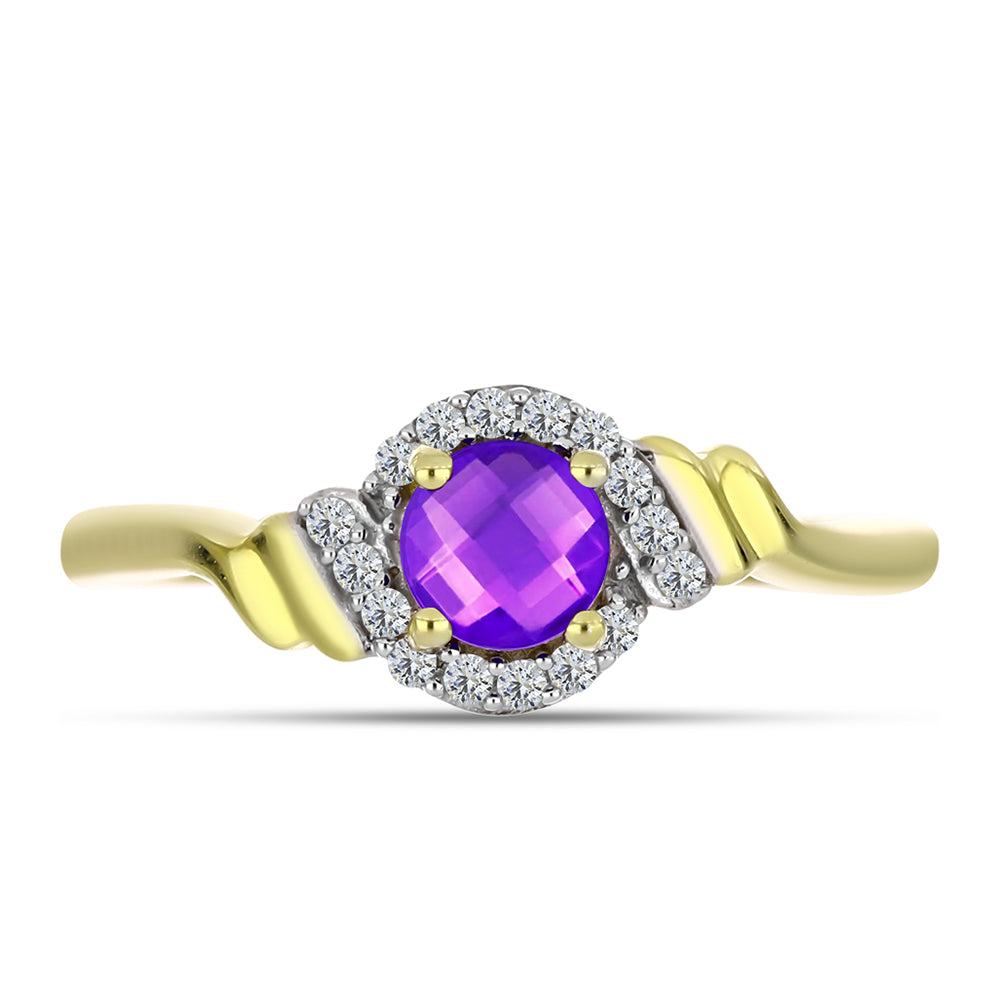 Goldplattierter Silberring mit lila Achat und weißem Topas 1 