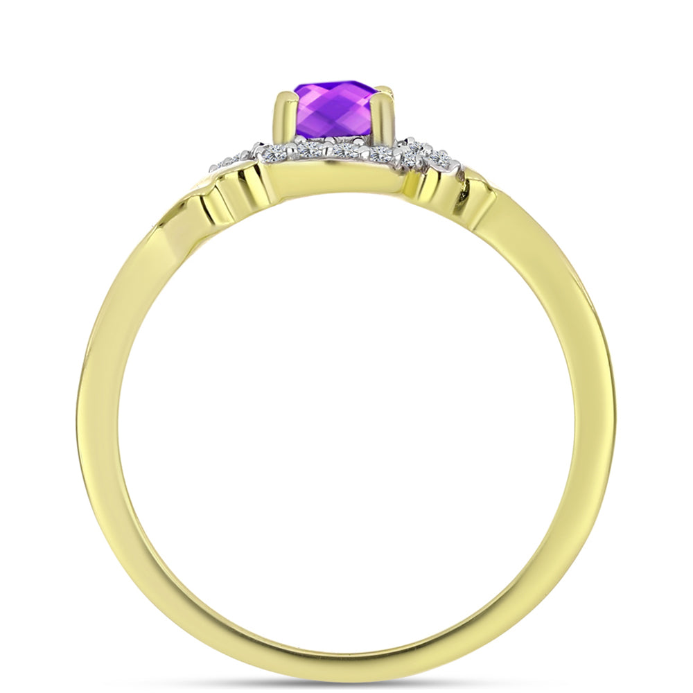 Goldplattierter Silberring mit lila Achat und weißem Topas