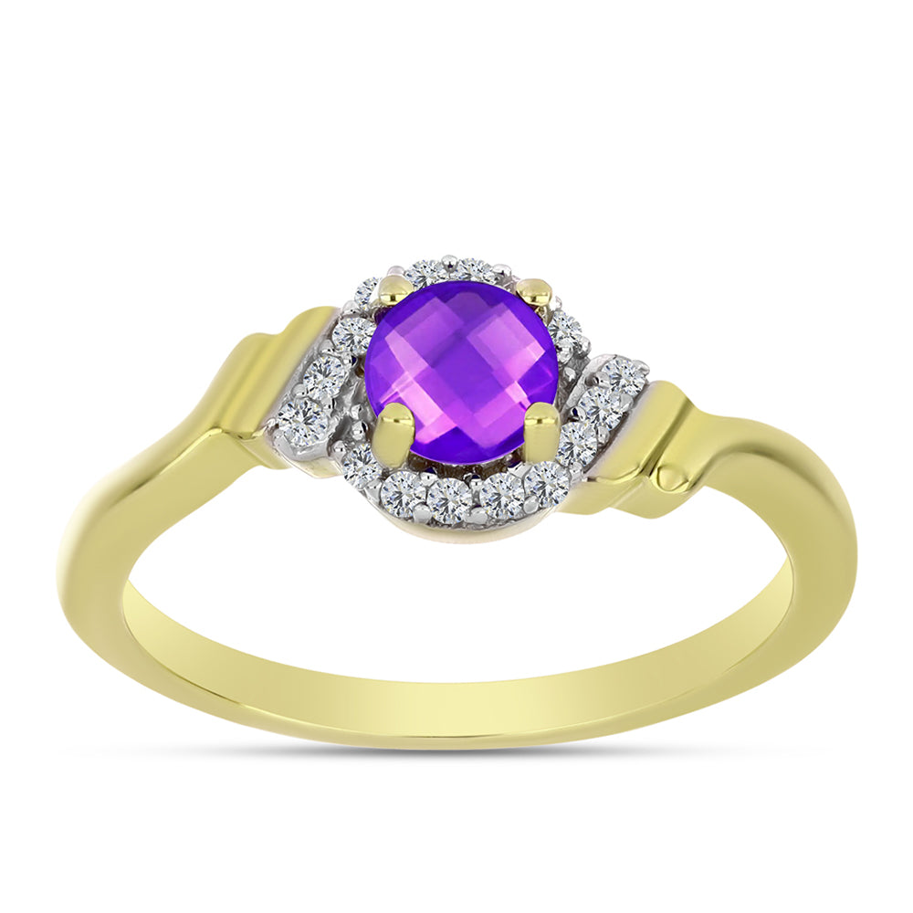 Goldplattierter Silberring mit lila Achat und weißem Topas
