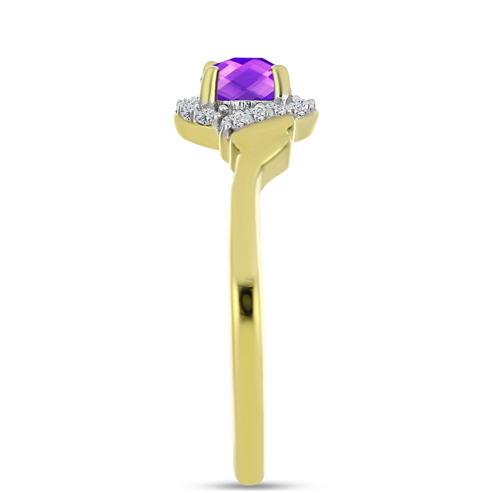 Goldplattierter Silberring mit lila Achat und weißem Topas